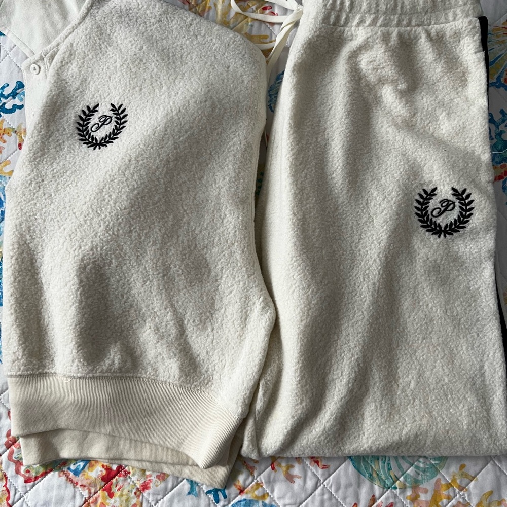 Victoria Secret PINK - Cozy White Lounge Set with Black Embroidery